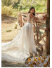 Ivory 3D Floral Lace Tulle Slit Glitter Wedding Dress